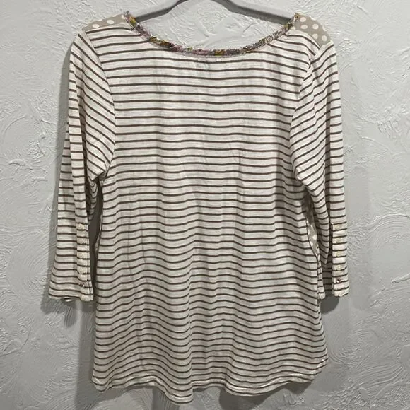 💥BOGO💥 Postmark Anthropologie White & Tan Farrago Tunic Top Size Large - Picture 7 of 9
